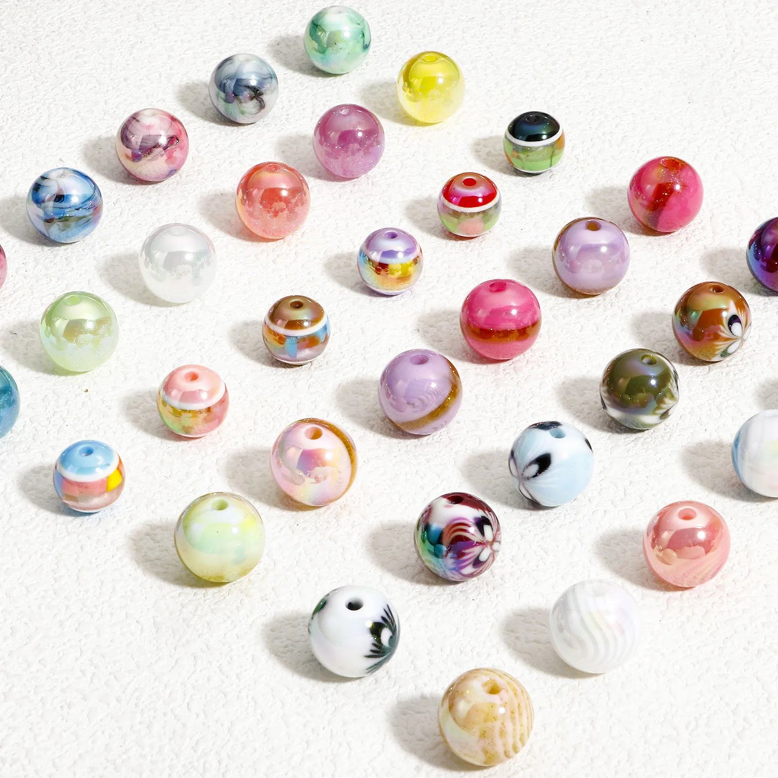 

10 PCs Acrylic Beads For DIY Charm Jewelry Making At Random Mixed Color AB Rainbow Color Round About 16mm Dia., Hole: 2.8mm