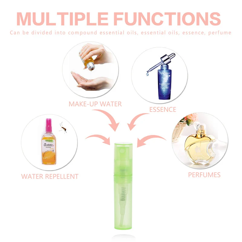 200Pcs 2ml Mini Spray Bottle Plastic Cosmetic Packing Atomizer Liquid Container Portable Travel Perfume Refillable Sample Bottle