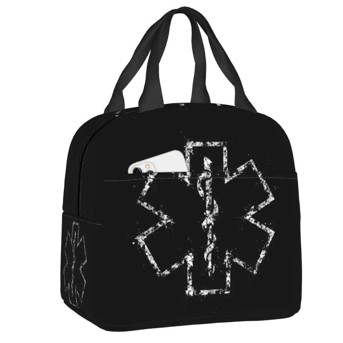 

Star Of Life Insulated Lunch Bag for Women Portable Caduceus First Responder Goth Thermal Cooler Bento Box Kids School Children