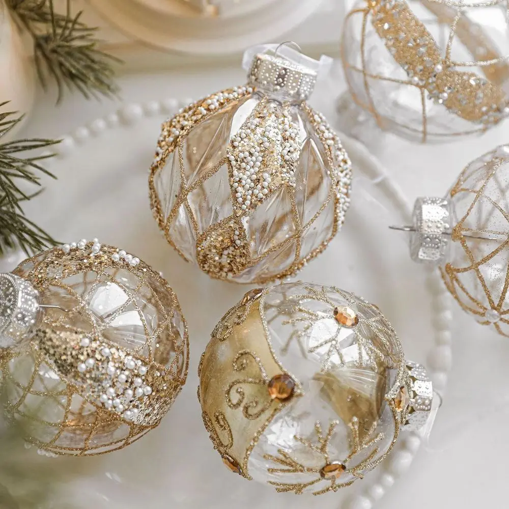 Glitter Plastic Christmas Ornaments Ball Golden Border