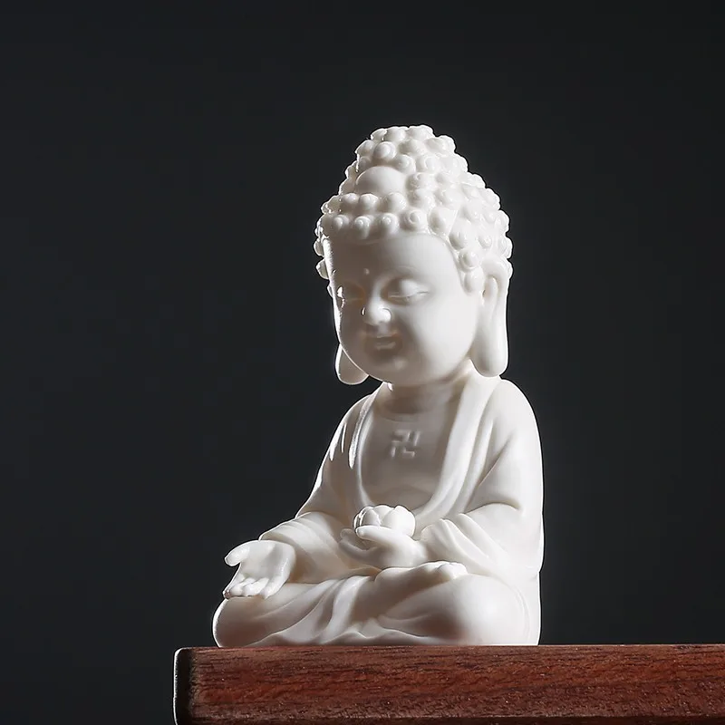 Blanc De Chine Ceramic Handicrafts Sakyamuni, Ksitigarbha and Arya Avalokiteshvara Buddha Figure Decoration Home Living Room Wor
