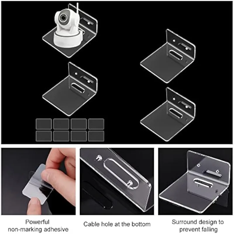 Wall Shelves 4pcs Wall Shelves Acrylic Floating Shelves Small Clear Shelf Display Ledges Adhesive Hanging Shelves for Smart Speaker Action