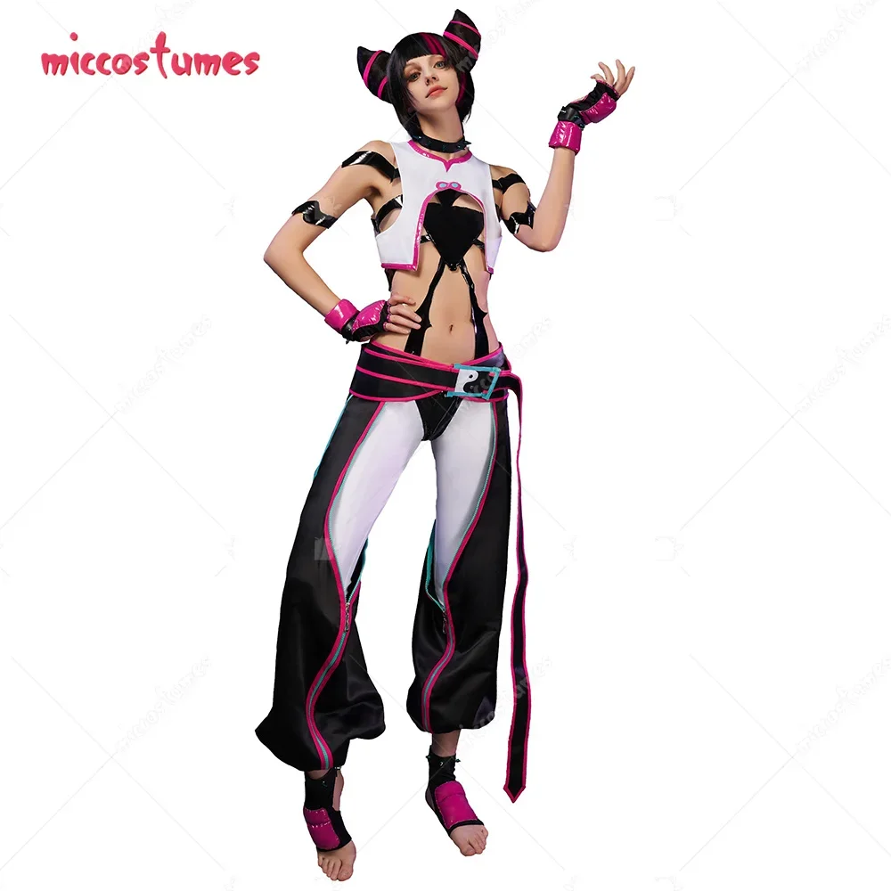 Miccostumes Women's Juri  Cosplay Costume Top Vest and Pants with Gloves Belt