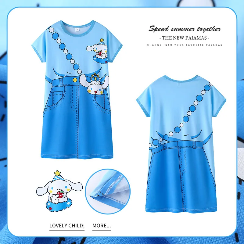 

Kawaii Sanrio Y2K Hello Kitty Nightdress Cinnamoroll Kuromi Cartoon Loose Loungewear Cute Spring Summer Pajama Anime Girl Gift