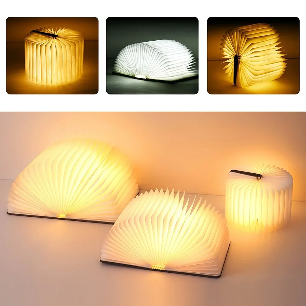 Luz LED nocturna creativa plegable 3D, Color RGB, recarga USB, luz de libro de madera, decoración, lámpara de mesa de escritorio para dormitorio, regalo de cumpleaños para niños - Image 2