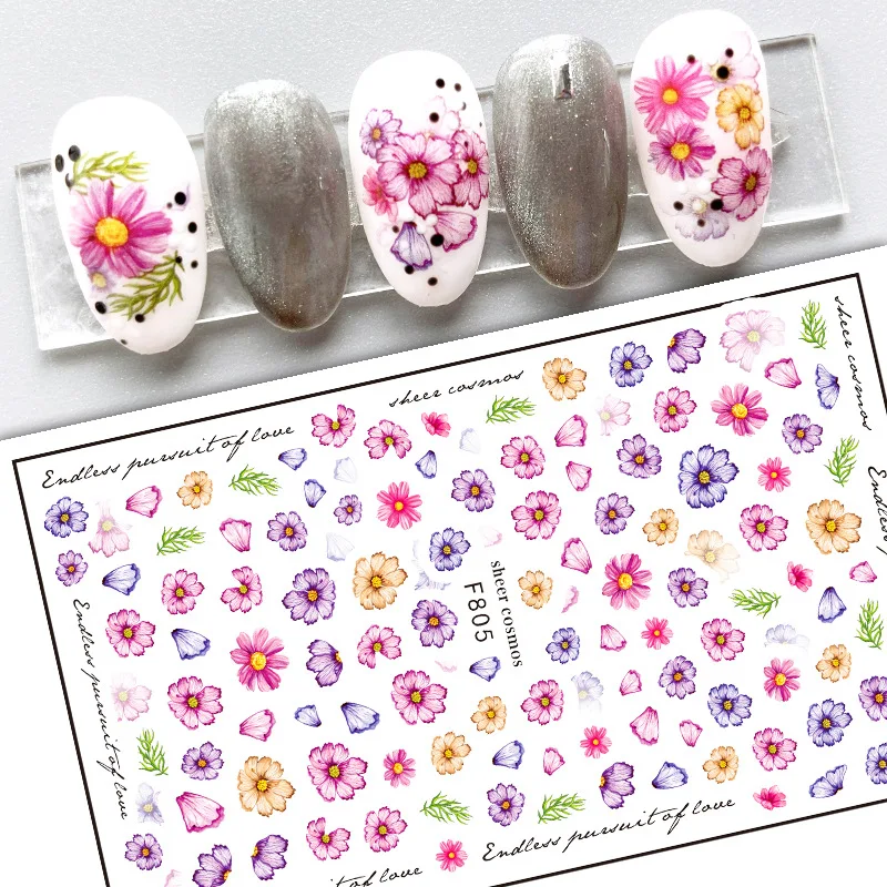 Frühling Sommer 3D Nagelaufkleber Selbstklebende Blumen- & Blatt-Dekorationen Einfaches Slider-Design für Nagelkunst – Detail 6