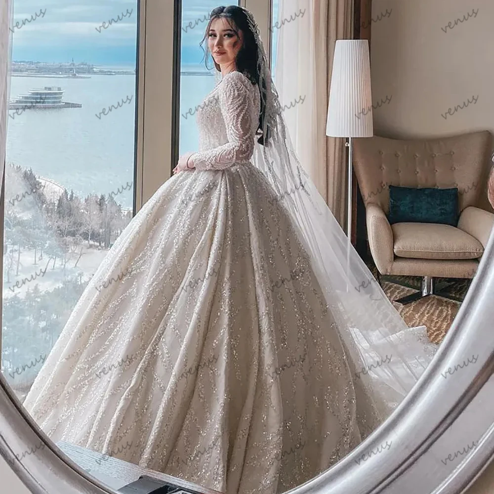 Pretty Wedding Dresses Gorgeous Bridal Gowns Lace Appliques Full Sleeves Robes Princess Pretty Vestidos De Novia Customized 2025 3