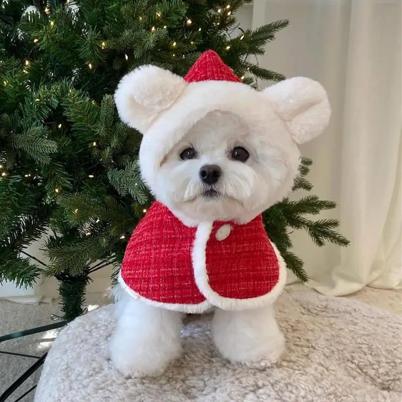 반려동물 크리스마스 망토 고양이 개 원피스, 귀여운 고양이 망토 모자, 코스튬 개 후드 망토, 소형 중형 반려동물 액세서리