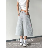 Jean baggy brodé bleu Y2K pour femme, style années 2000, pantalon boyfriend vintage Harajuku, jean oversize en denim pour l'été 5