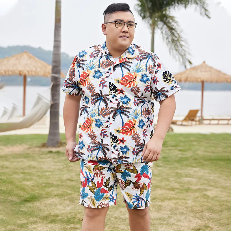 

new arrival Beach Blossom Short Sleeve Shirt Men's Handsome Cotton Tidal Beach Flowering Flowers Plus Size XL-4XL 5XL6XL 7XL 8XL