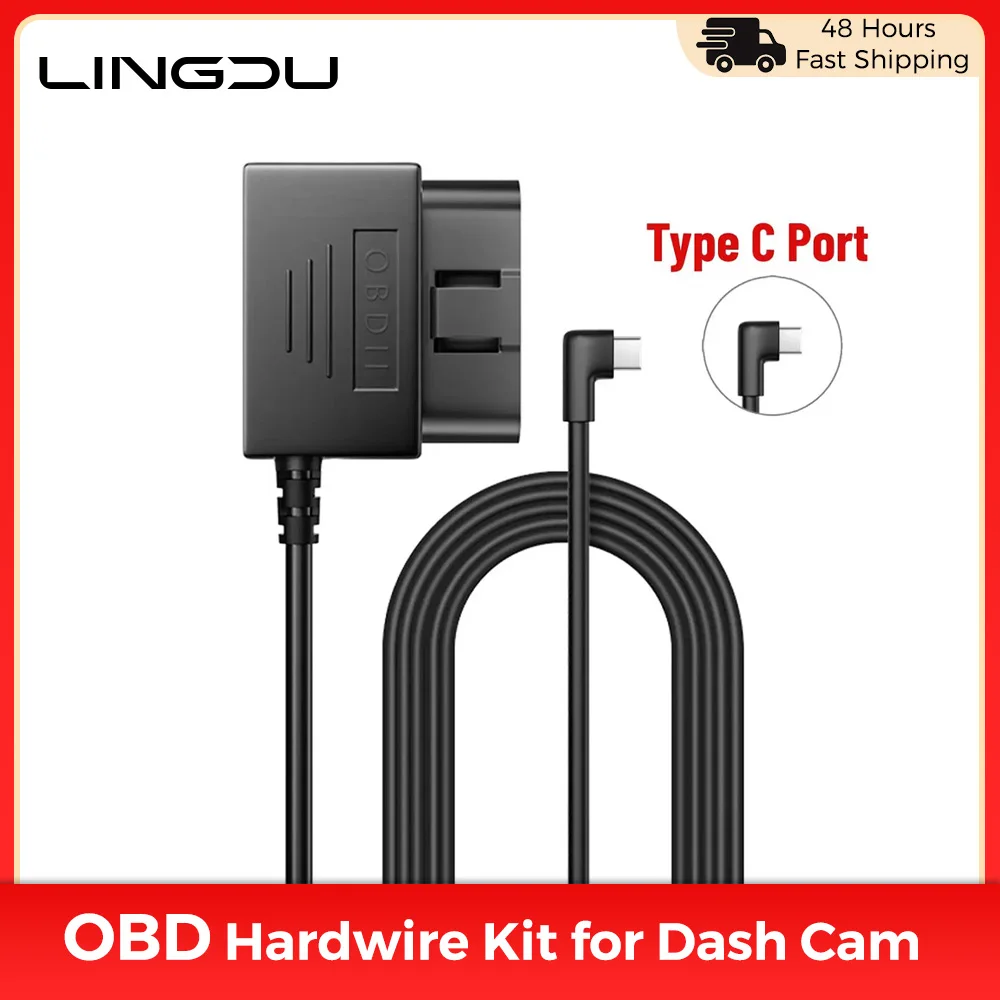 LINGDU OBD Hardwire Kit Type C, 11FT power cable 12V 24V to 5V low voltage protection dash cam