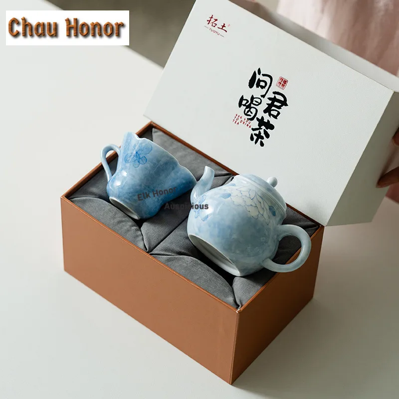 Pure Hand-painted Mist Blue Butterfly Tea Set Complete Set Traditional Tea Ceremony Set Teapot And Tea Cup Set Chinese Tea Set