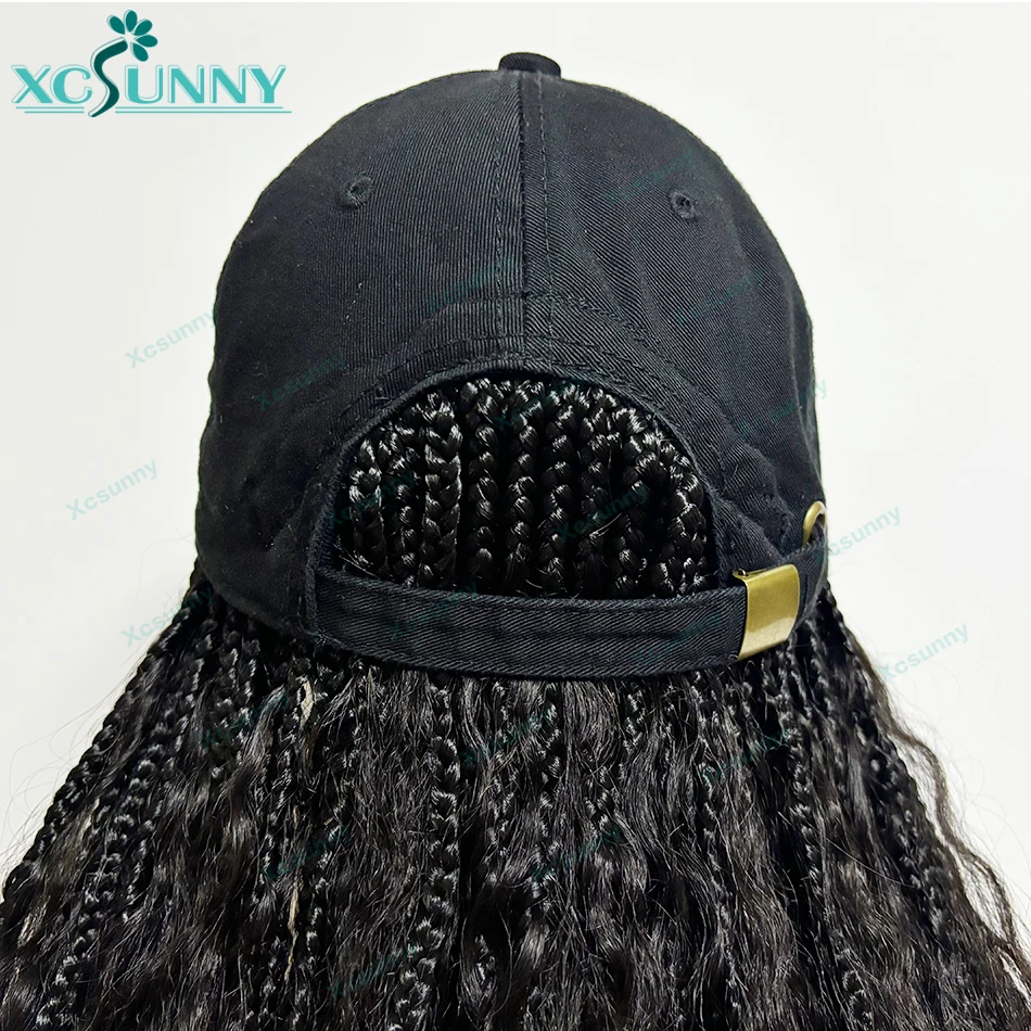 보헤미안 보헤미안 코바늘 상자 브레이드 야구 모자, 인모 곱슬 끝, 브레이드 헤어 익스텐션 캡, 가발 브레이드