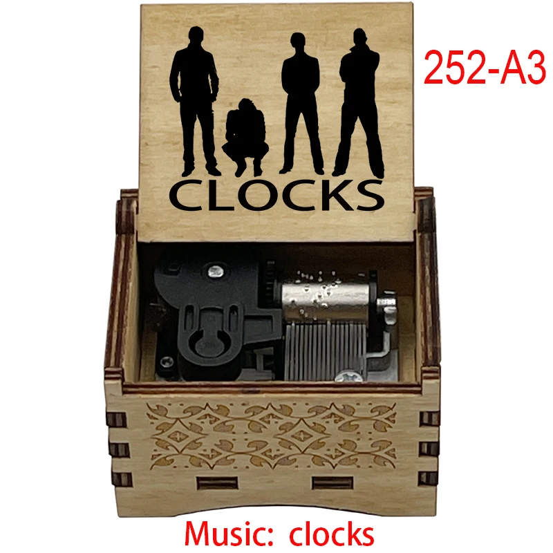 Antique Engraved Wooden Music Box Gift with Wind-Up Mechanism