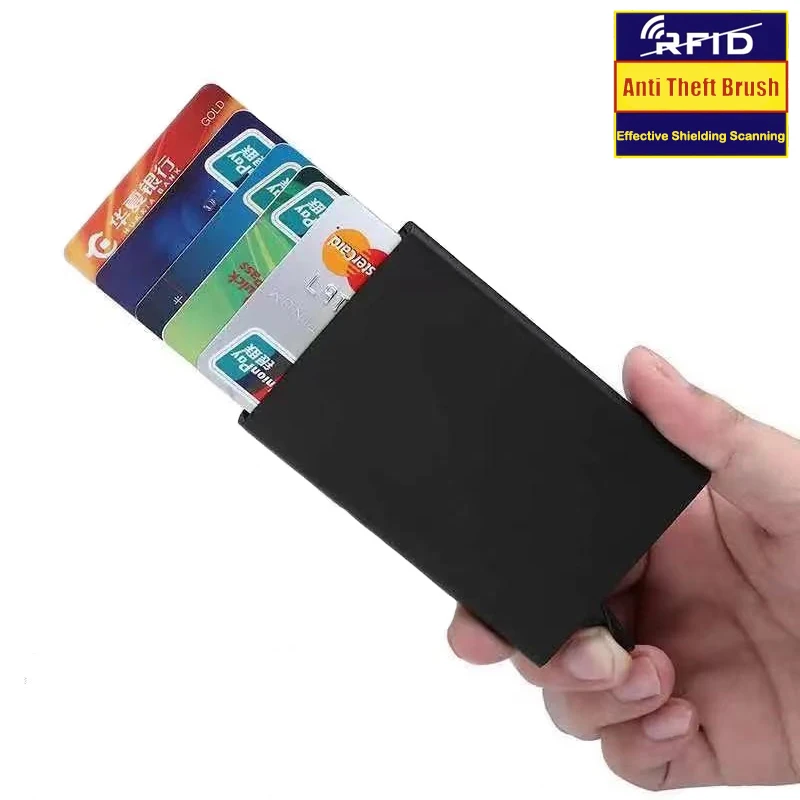 Anti-theft ID Credit Card Holder Thin Aluminium Metal RFID Wallets Pocket Case Automatic Pop Up Bank Women Men Credit Card Box wallet card holder card holder credit card holder