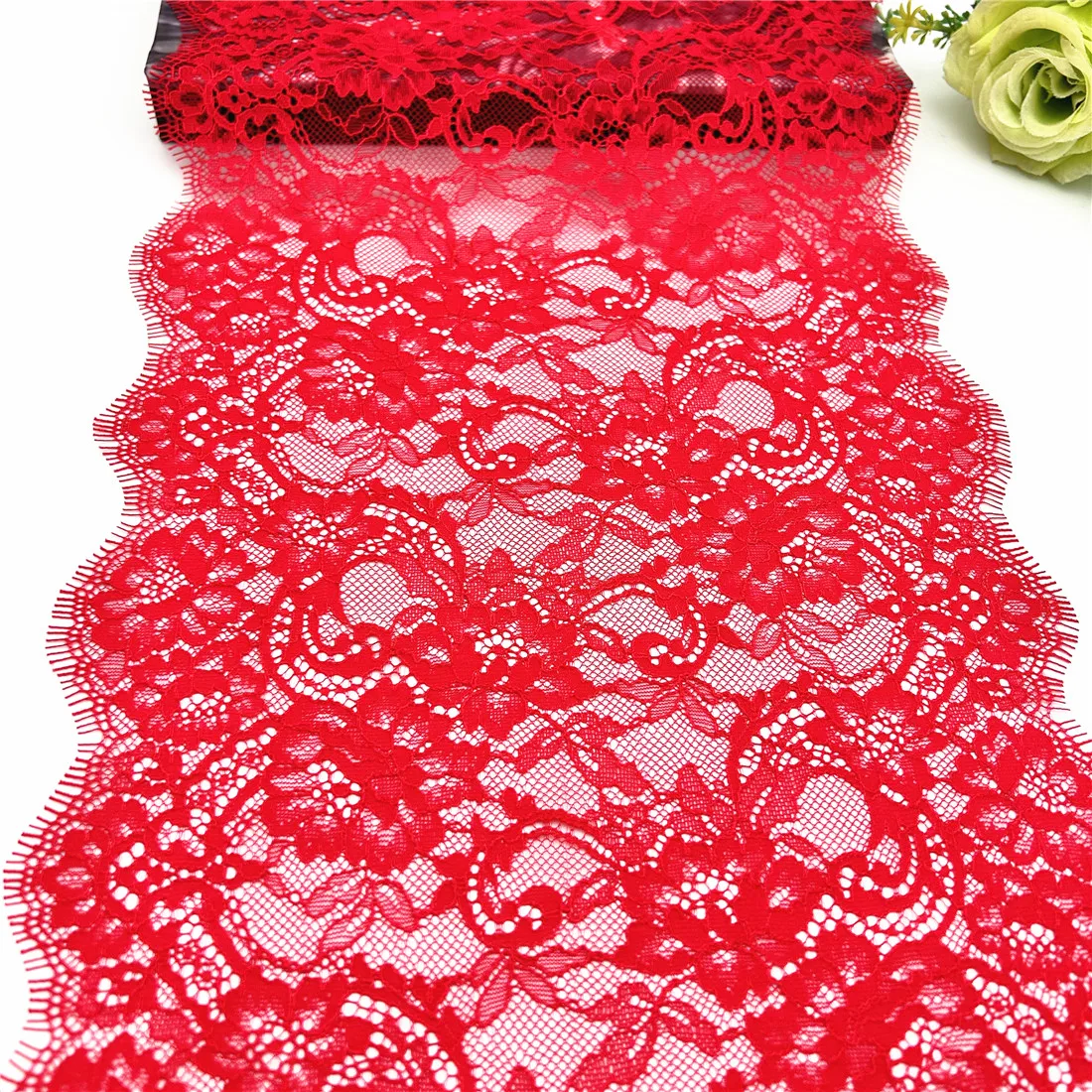 3y/Lot Width 9 3/4 Inch (25cm) No-Elastic Pink Red Eyelash Lace Trim 5
