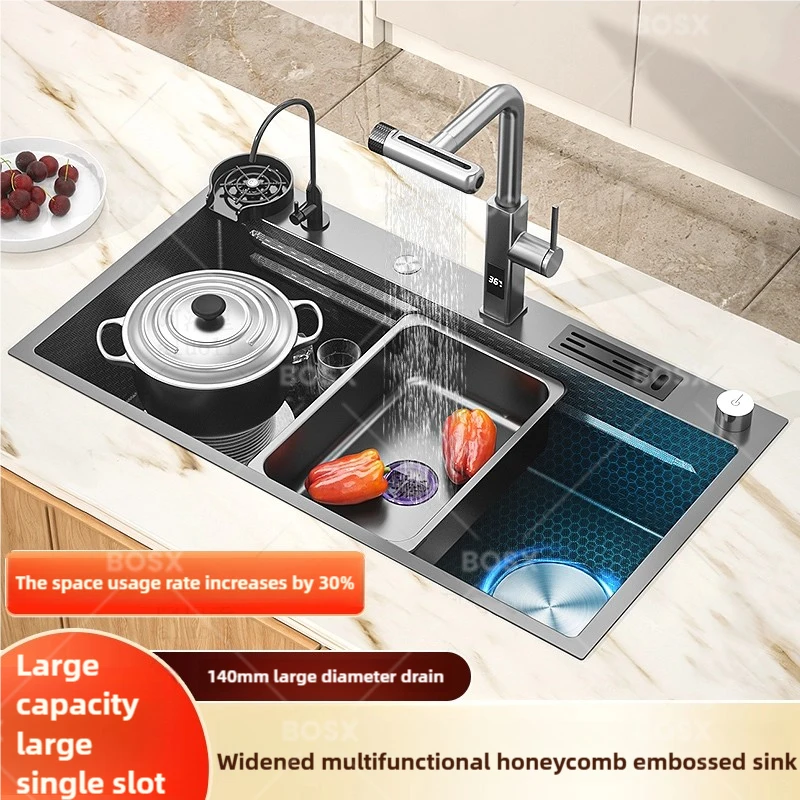 Stainless Steel Kitchen Sink Household Kitchen Wash Dish and Vegetable Basin Large Single Slot Dish Bar sink
