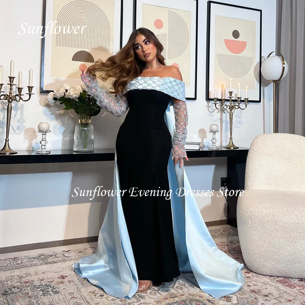 

Sunflower Off the Shoulder Prom Gown Mermaid Evening Dress Lace Applique Satin Party Dress 2023 Floor-Length Customized