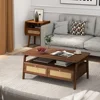 Mid Century Modern Coffee Table with 4 Rattan Drawers,Coffee Tables for Living Room,Convenient for Eating,Gaming,or Working 4