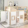 Twin Size Loft Bed with Built-in Wardrobe and 2 Windows,Solid Wood Loft Bed Frame with Safety Guardrail for Kids Teens Boys 1
