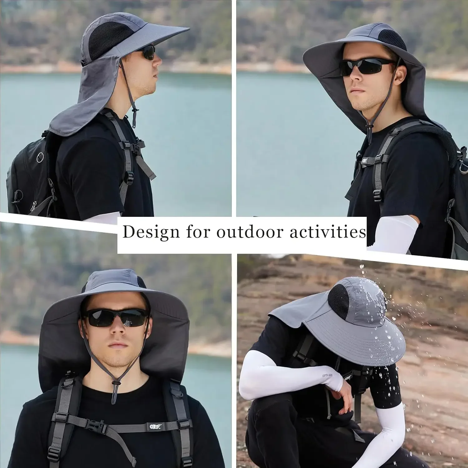Sun Hat for Men Women with Neck Flap,UPF 50+ UV Protective Hiking Fishing Hats,Wide Brim Sun Hat for Women&Men