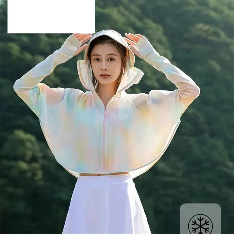Jaqueta solta de seda solar para mulheres, cardigã feminino, roupas com capuz, roupas versáteis, coreana, verão, nova, 2024
