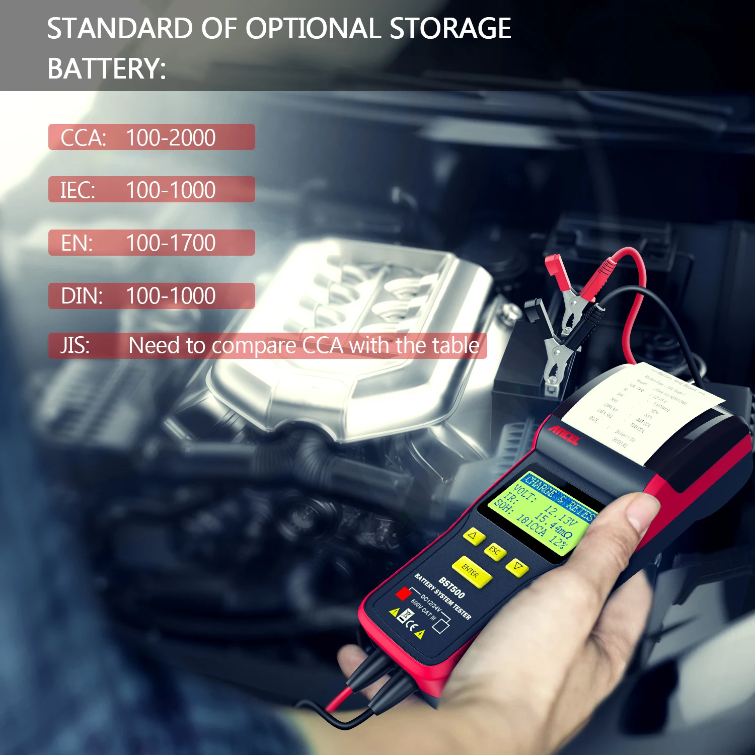 ANCEL BST500 100-2000 CCA Car Battery Tester 12v/24v Truck with Printer Cranking Charging System Test Auto Battery Analyzer