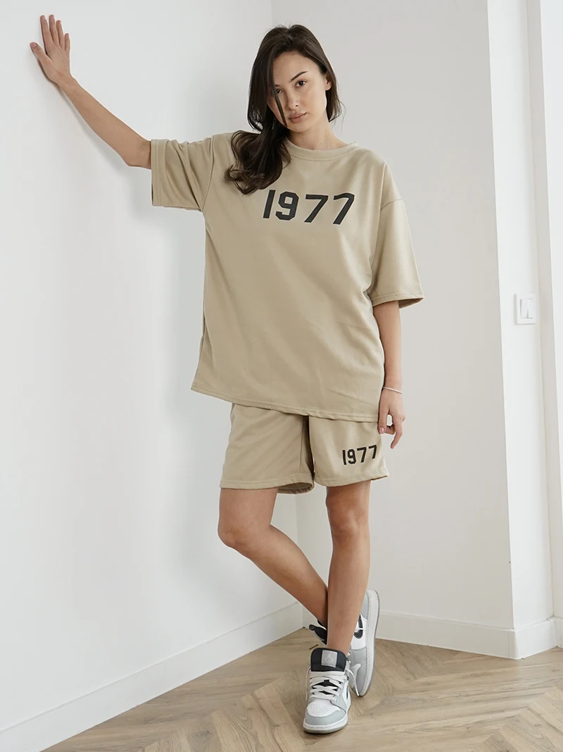 Women Two Piece Summer Sets Crew Neck Oversized T Shirts Tops