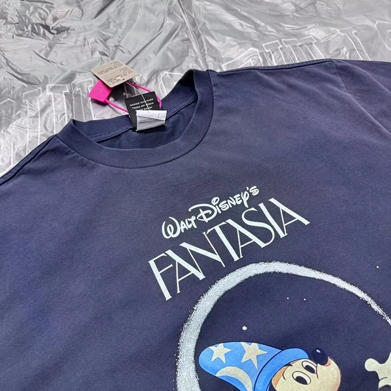 Men T Shirts Summer Street Heavyweight Washed Cartoon Anime Print Vintage Loose Fit Hip Hop Round Neck Short Sleeve