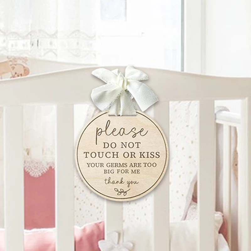 YOMDID Please Do Not Touch or Kiss Baby Sign Do Not Touch Baby Wooden Sign No Touching Car Seat for Newborn