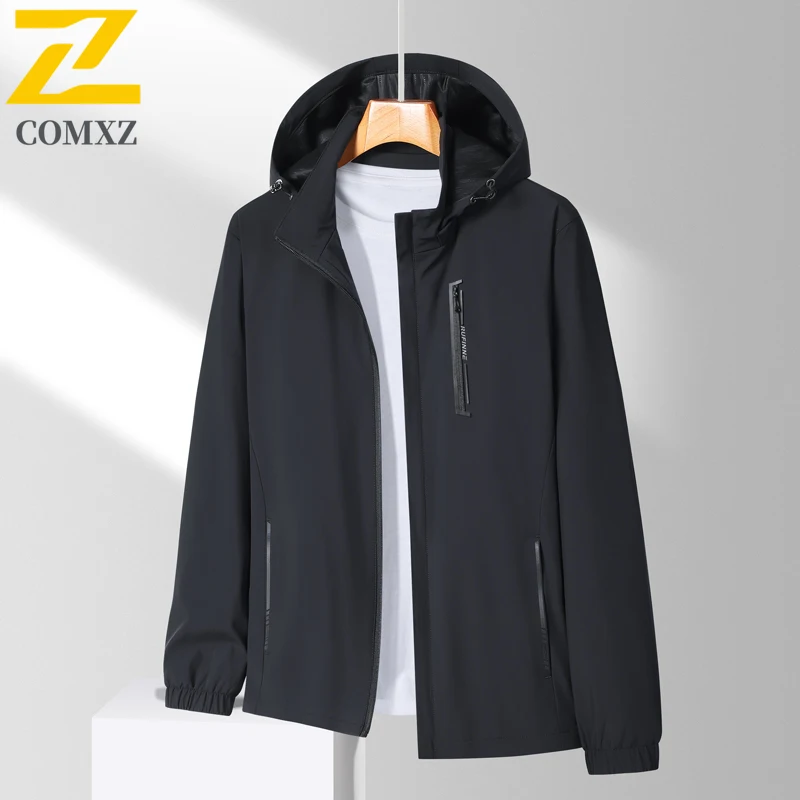 Spring Autumn Men's Jacket Outdoor Leisure Detachable Hat Windproof Windbreaker Camping Sports Breathable Wear Resistant Coat