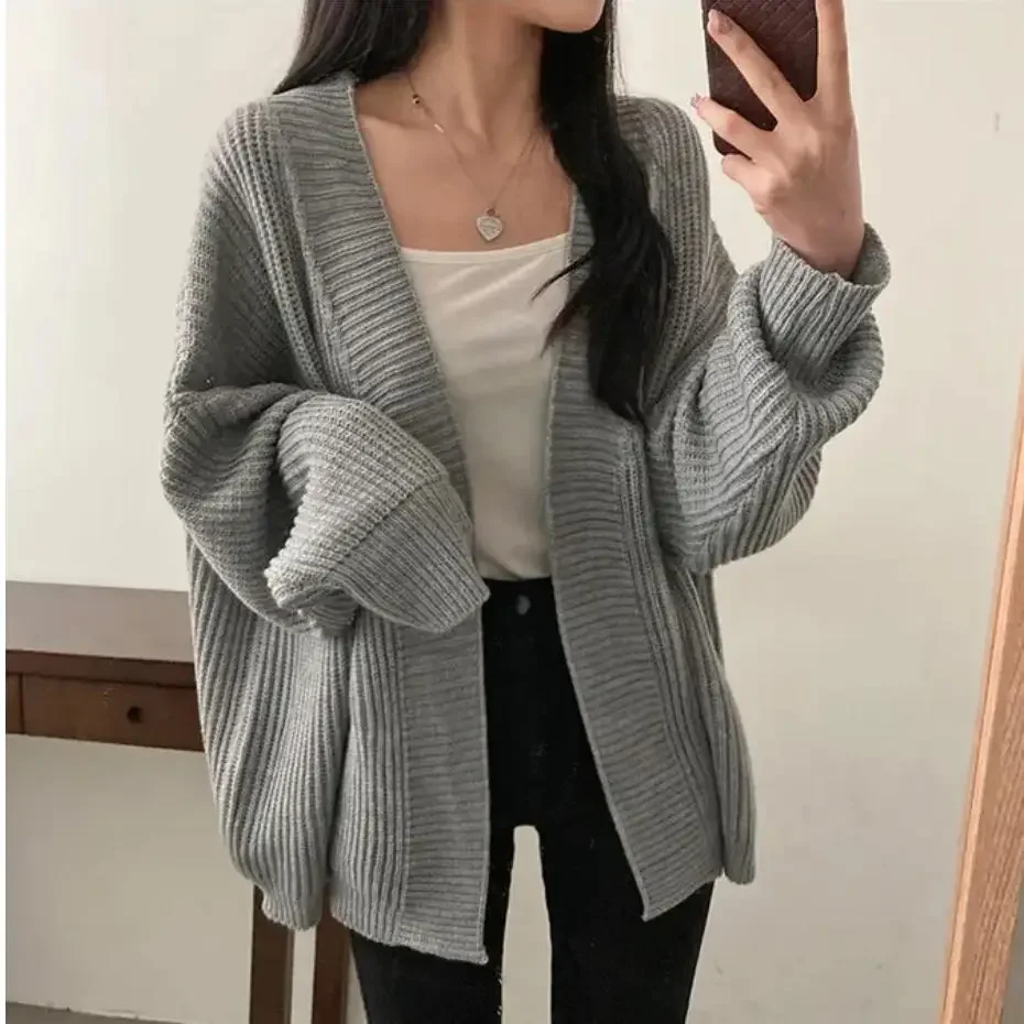 Autumn and Winter New Women's Cardigan Women's Solid Color Sweater Casual Loose Women's Retro Knitwear Sweater Jacket