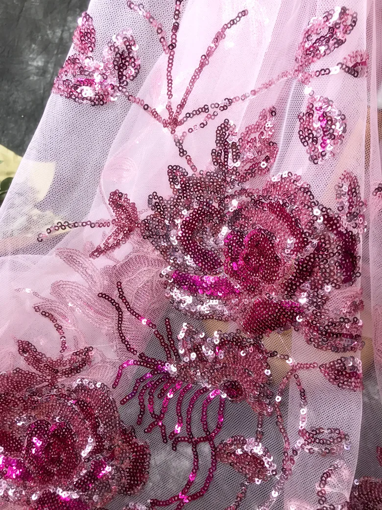 Wunderschöne High-End-Kleid Pailletten Stickerei Blume Spitze Stoff 130CM Hochzeit DIY Kleidung Vorhang Nähen Designer Zubehör – Detail 6