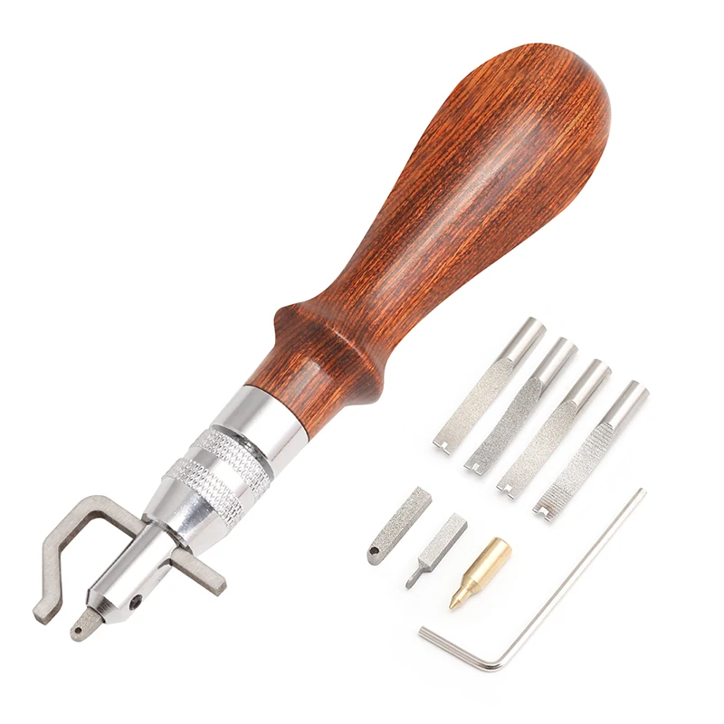 Aigaeer Leather Edge Bevelers Tool Kit (10 in 1 Pro Adjustable) Skiving Tool Set Groover Sew Creaser Sewing Kit Leathercraft