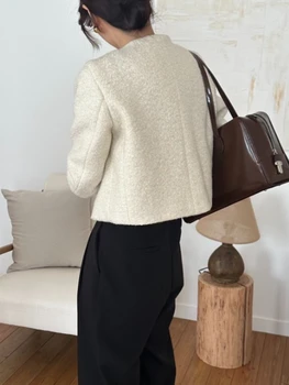 معطف نسائي لخريف وشتاء فرنسي عتيق لعام 2025 معطف كوري عالي الجودة غير رسمي بصدر واحد سترات تويد ضيقة 6