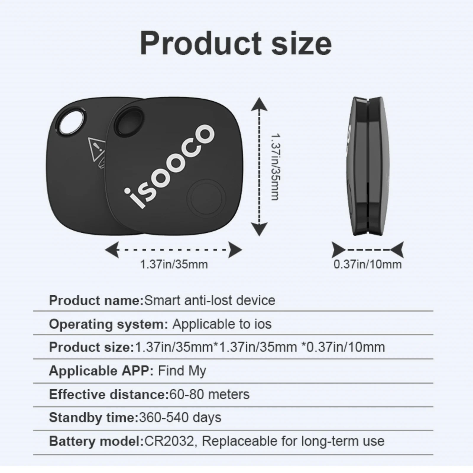 isooco Mini Tracker Bluetooth Locator Keychain Smart tag Item Finder Anti-lost Device Replaceable Battery Use with Find My