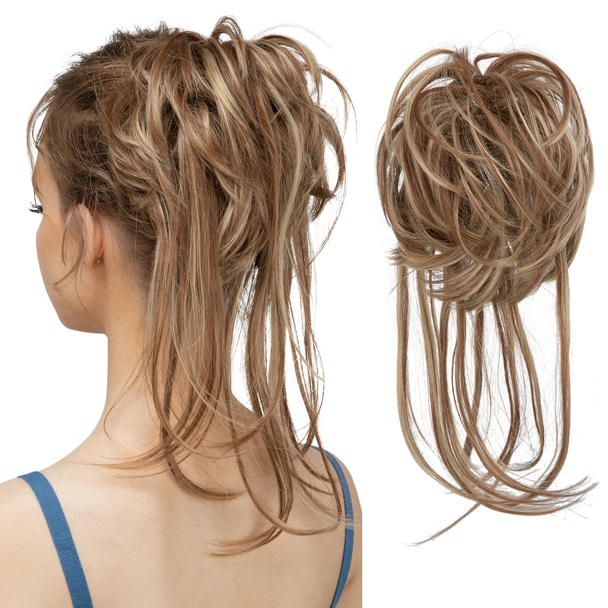 Synthetic Elastic Curly Messy Bun Hairpiece Scrunchie - Black, Blonde, Brown Natural Faux Hair Chignon Band Updo