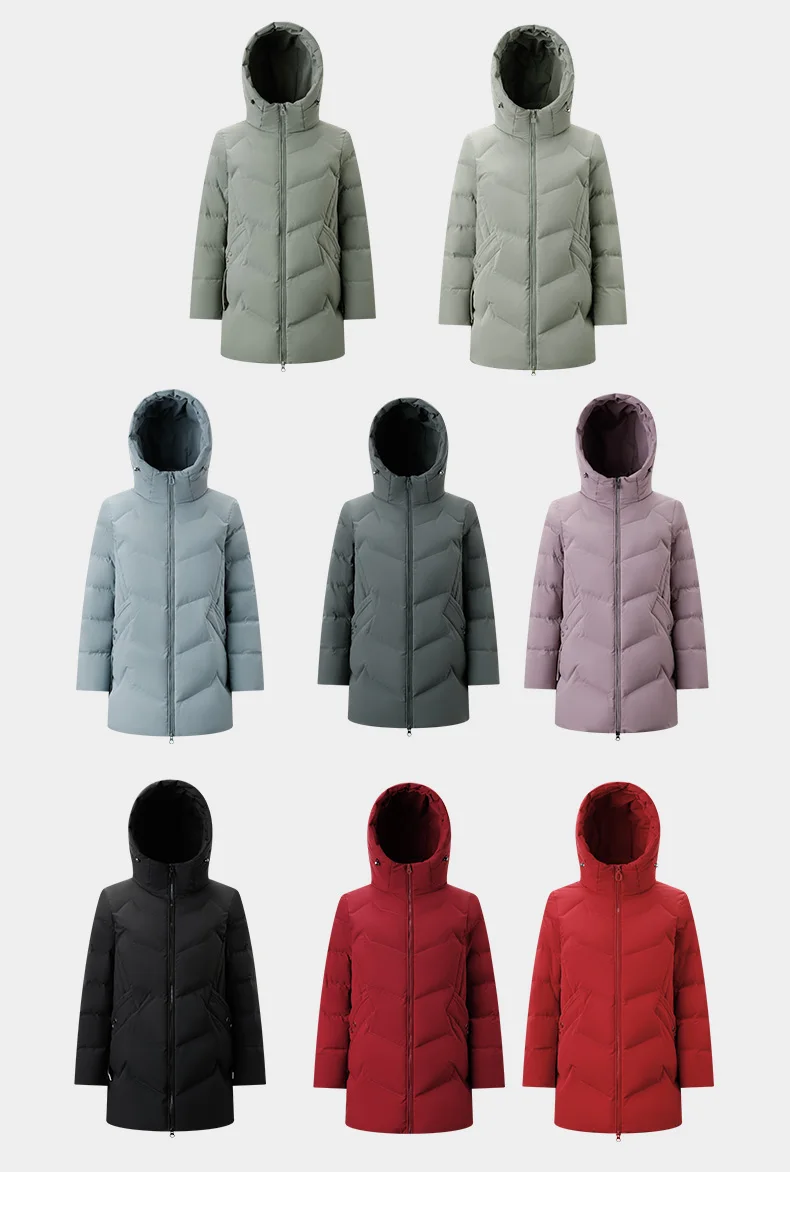 Chericom Down Jacket Women Winter Hooded Mid Long Duck Down Thick Warm Padded Coat Loose Versatile Commute Puffer Jackets 289193