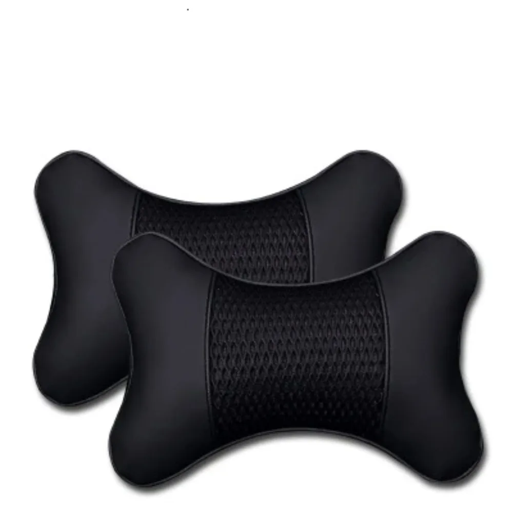 2PCS PU Leather Car Neck Pillows – Knitted Headrest Cushions for Seat Support Comfort Universal Fit Auto Accessories