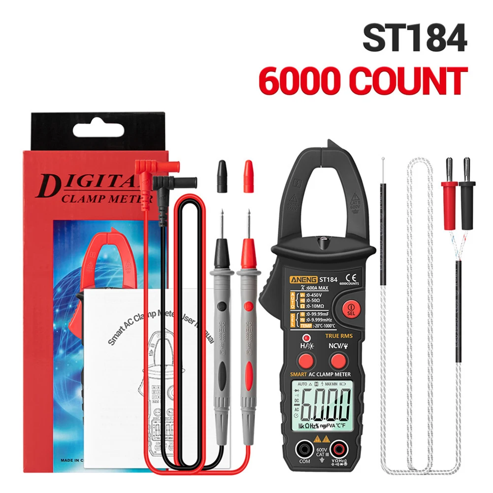 

ANENG ST184 Digital Clamp Multimeter 6000 Counts Professional Meter True RMS AC/DC Voltage Current Tester Tool Capacitance Ohm