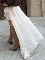 Oymimi Casual Apricot Loose Skirts For Women Fashion High Waisted Pleated Skirts Elegant Thin Floor-Length Skirt Female Clothing - Image 3