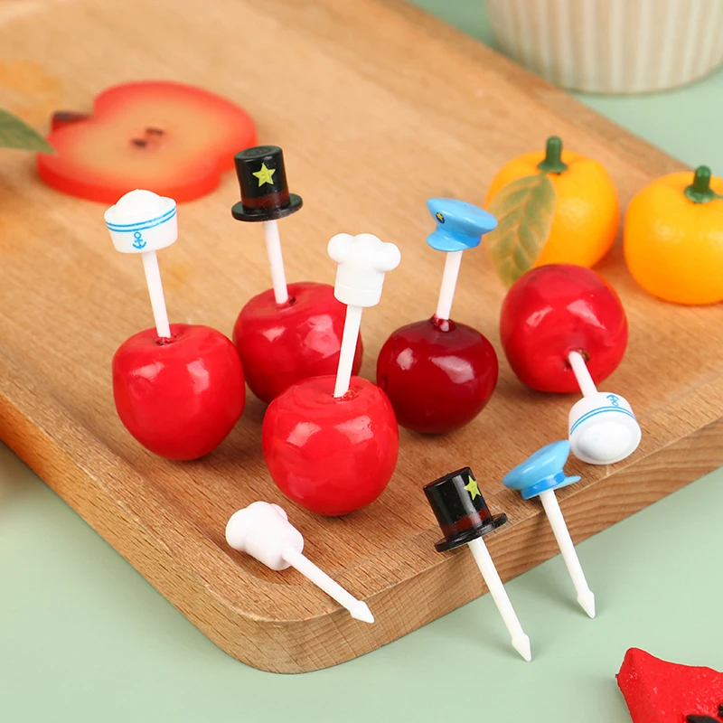 8PCS/set Mini Cartoon Hat Children Food Selection Fruit Fork Toothpick For Dessert Accessories Snack Bento Stick Cupcake Topper images - 6