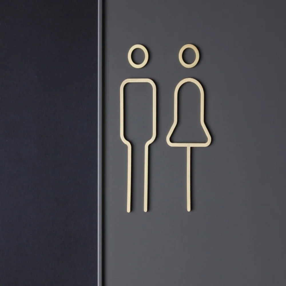 Brass Creative Men's and Women's Toilet Doorplate Wash Room Sign Wc Plate Metal Signage Board