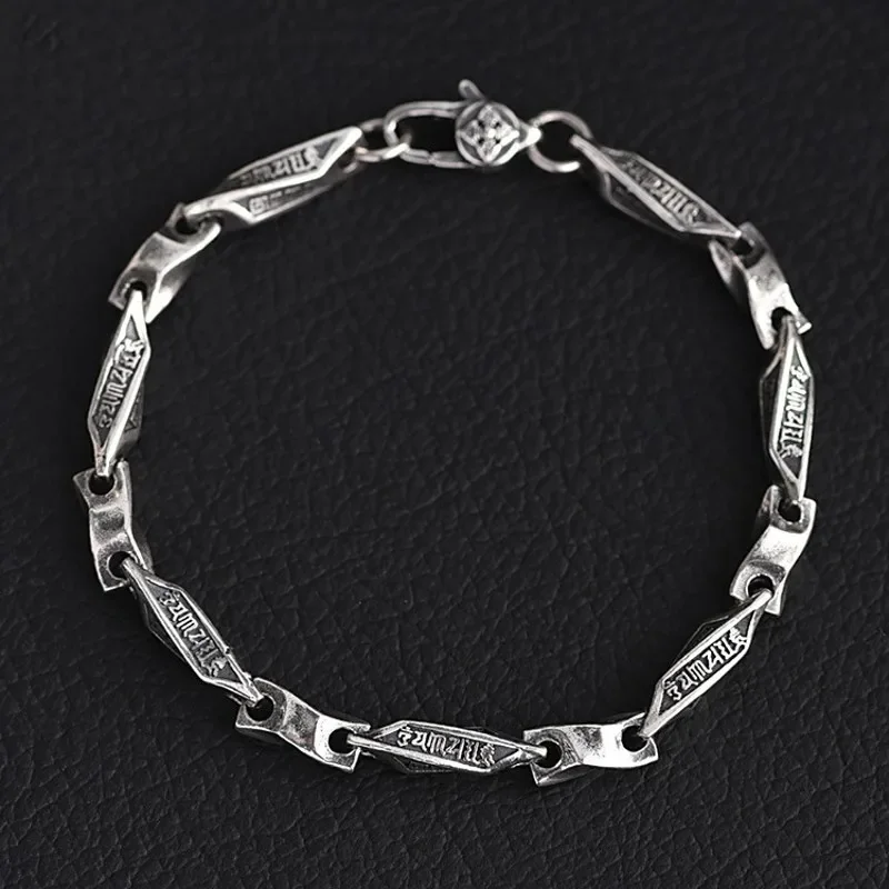 

NEW Real S925 Silver Jewelry Accessories Retro Style Six Character Truth Fashion Mobius Bracelet for Men and Women