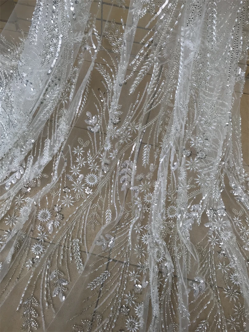 

African beads Lace Fabric SYJ-13067219 High Quality French Tulle Mesh Sequins Lace Nigeria Wedding Party Dress