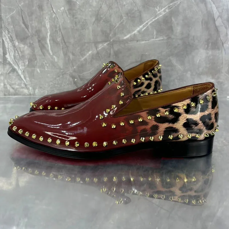 Man Pointed Toe Rivet Slip On Flats Male Party Shoes
