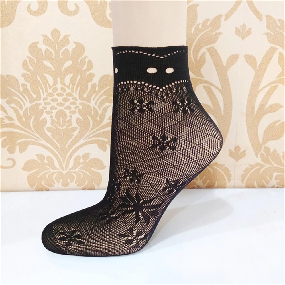 Elegante Frauen Schöne Mädchen Sommer Mode Sexy Dame Weiche Schwarze Spitze Rüschen Fishnet Mesh Kurze Knöchel Socken Ultradünne – Detail 18