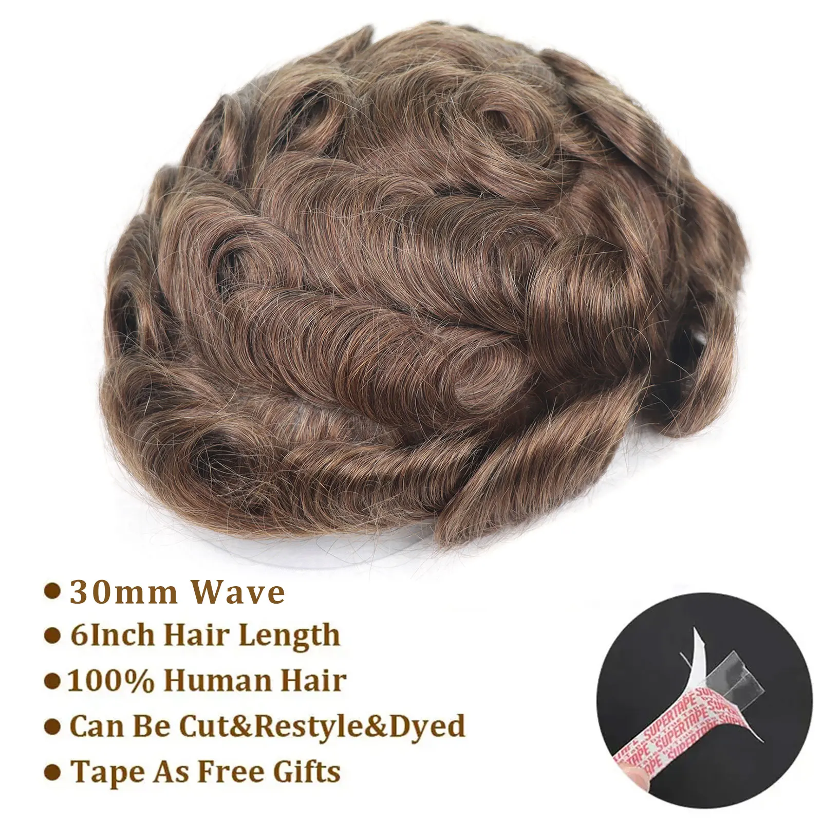 Full Skin PU Men's V Loop Human Hair Toupee 0.08MM