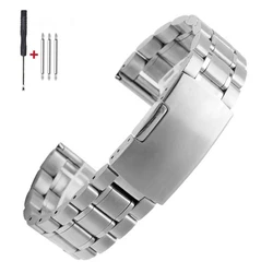 Elegant Silver and Gold Stainless Steel Watch Band Bracelet with Tools - 22mm (Silver - Flat end)