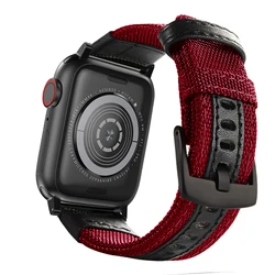 Elegant Leather and Fabric Solo Loop Watch Band - Premium Elastic Nylon Bracelet Strap - 38mm or 40mm or 41mm (Red)